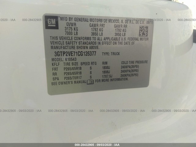 Photo 8 VIN: 3GTP2VE71CG126377 - GMC SIERRA 1500 