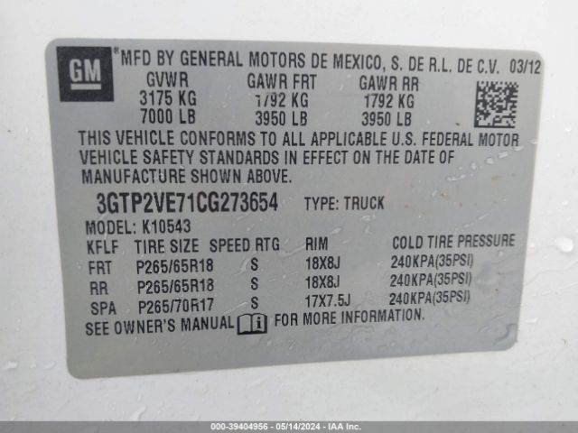 Photo 8 VIN: 3GTP2VE71CG273654 - GMC SIERRA 1500 