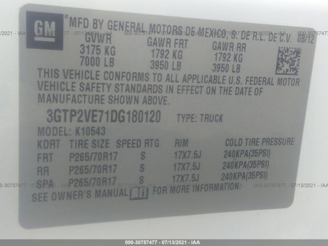 Photo 8 VIN: 3GTP2VE71DG180120 - GMC SIERRA 1500 