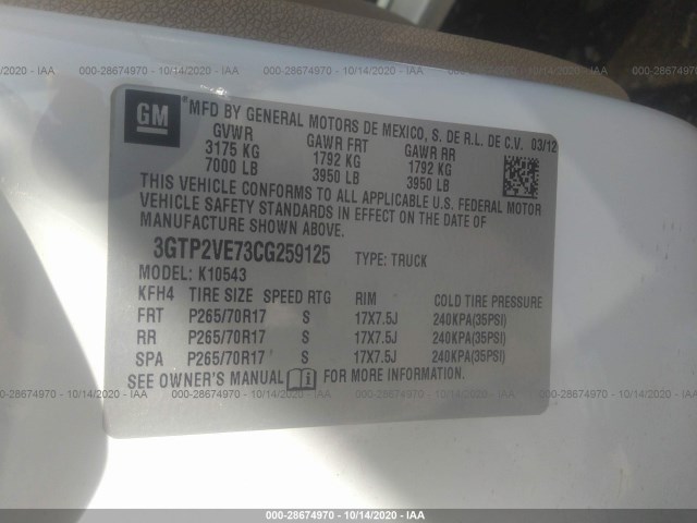 Photo 8 VIN: 3GTP2VE73CG259125 - GMC SIERRA 1500 