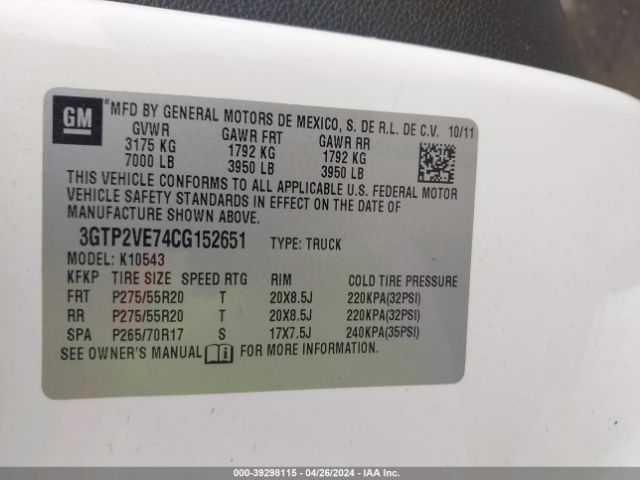 Photo 8 VIN: 3GTP2VE74CG152651 - GMC SIERRA 1500 