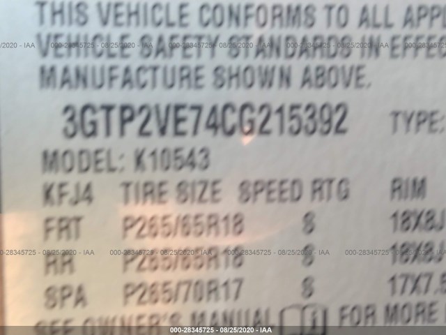 Photo 8 VIN: 3GTP2VE74CG215392 - GMC SIERRA 1500 