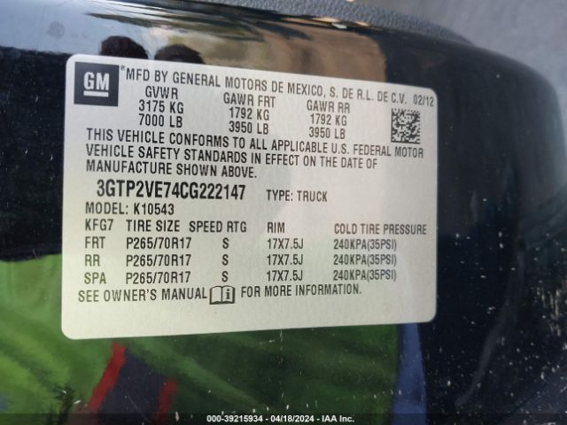 Photo 8 VIN: 3GTP2VE74CG222147 - GMC SIERRA 1500 