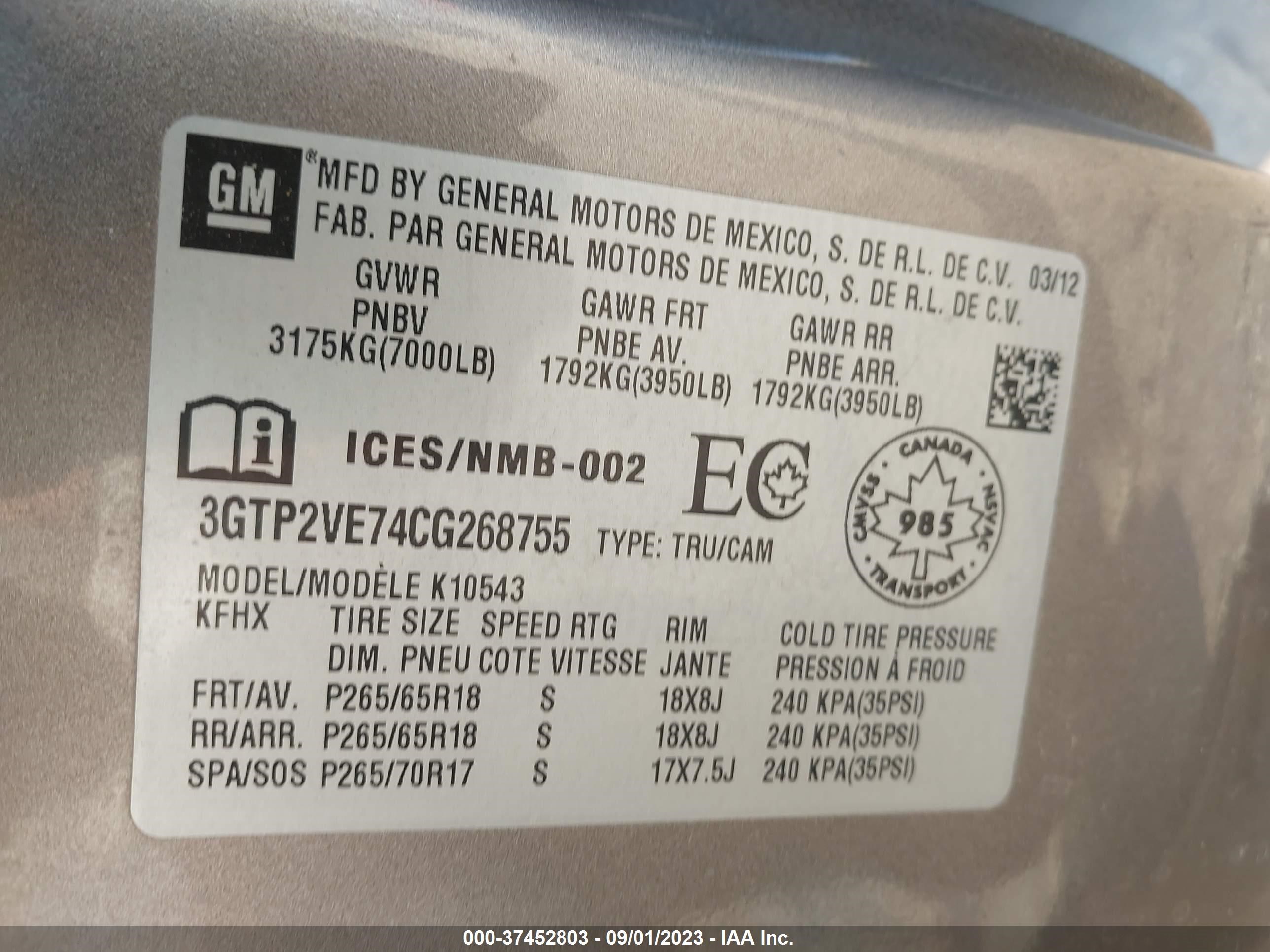 Photo 8 VIN: 3GTP2VE74CG268755 - GMC SIERRA 