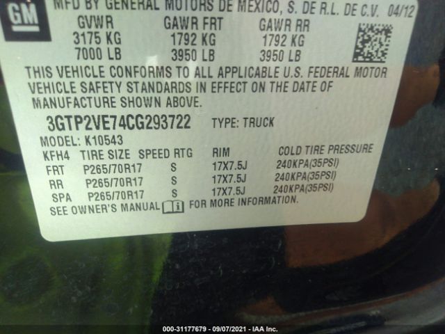 Photo 8 VIN: 3GTP2VE74CG293722 - GMC SIERRA 1500 