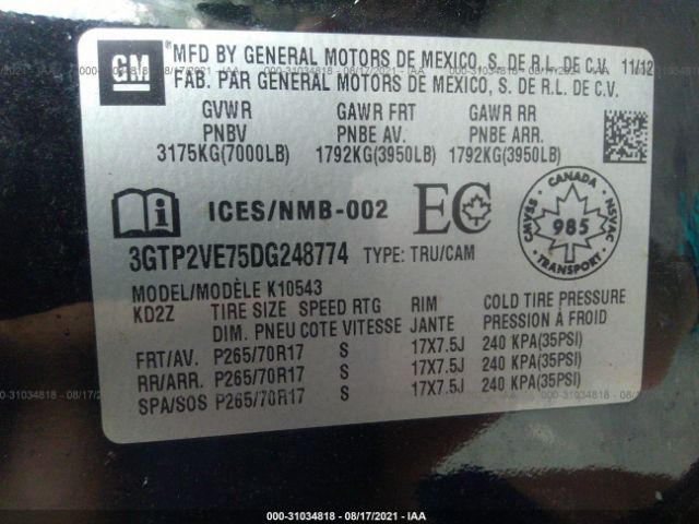 Photo 8 VIN: 3GTP2VE75DG248774 - GMC SIERRA 1500 