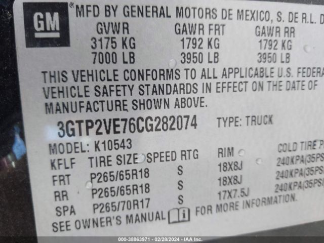 Photo 8 VIN: 3GTP2VE76CG282074 - GMC SIERRA 1500 