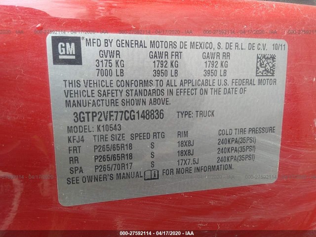 Photo 8 VIN: 3GTP2VE77CG148836 - GMC SIERRA 