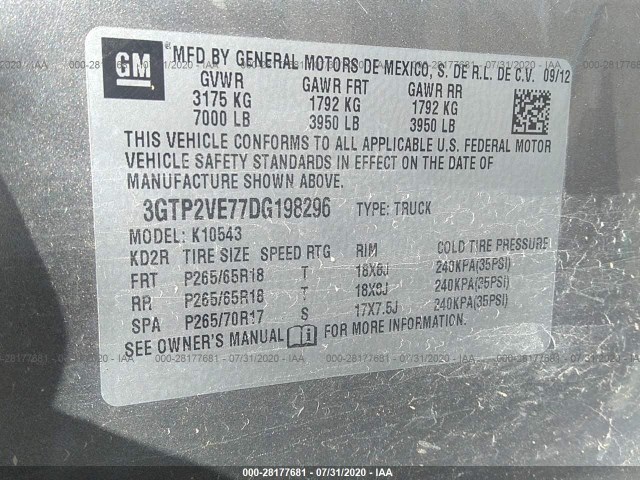 Photo 8 VIN: 3GTP2VE77DG198296 - GMC SIERRA 1500 