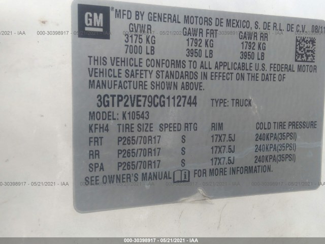 Photo 8 VIN: 3GTP2VE79CG112744 - GMC SIERRA 1500 