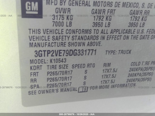 Photo 8 VIN: 3GTP2VE79DG331771 - GMC SIERRA 1500 