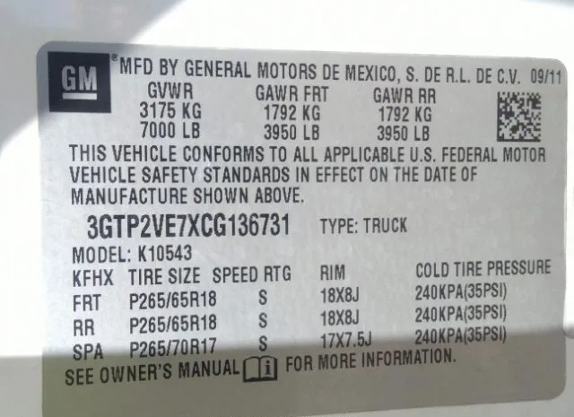 Photo 8 VIN: 3GTP2VE7XCG136731 - GMC SIERRA 1500 