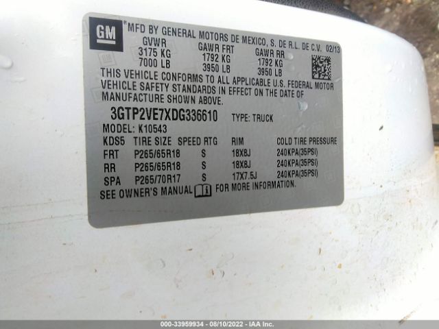 Photo 8 VIN: 3GTP2VE7XDG336610 - GMC SIERRA 1500 