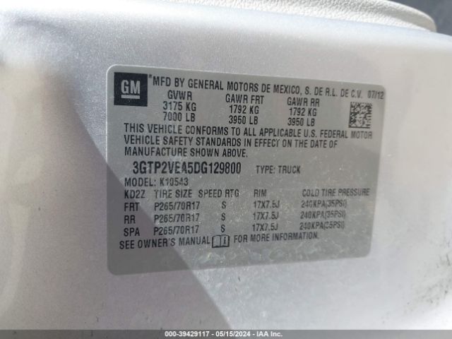 Photo 8 VIN: 3GTP2VEA5DG129800 - GMC SIERRA 1500 