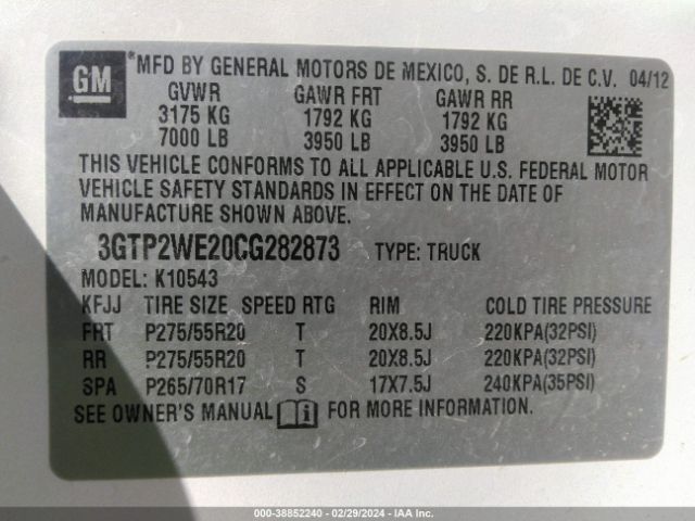 Photo 8 VIN: 3GTP2WE20CG282873 - GMC SIERRA 1500 