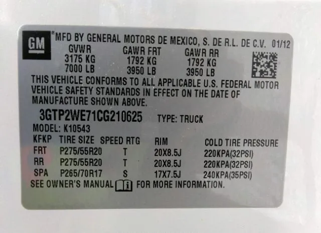 Photo 8 VIN: 3GTP2WE71CG210625 - GMC SIERRA 1500 