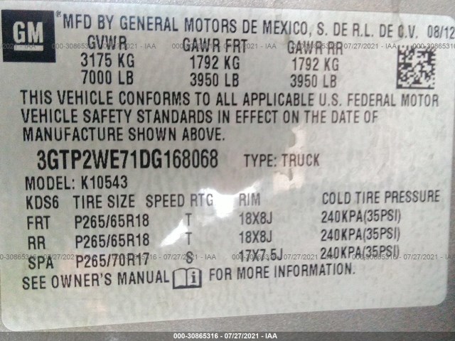 Photo 8 VIN: 3GTP2WE71DG168068 - GMC SIERRA 1500 