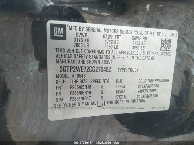 Photo 8 VIN: 3GTP2WE72CG275452 - GMC SIERRA 1500 