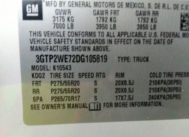 Photo 8 VIN: 3GTP2WE72DG105819 - GMC SIERRA 1500 