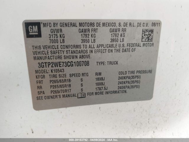 Photo 8 VIN: 3GTP2WE73CG100708 - GMC SIERRA 1500 