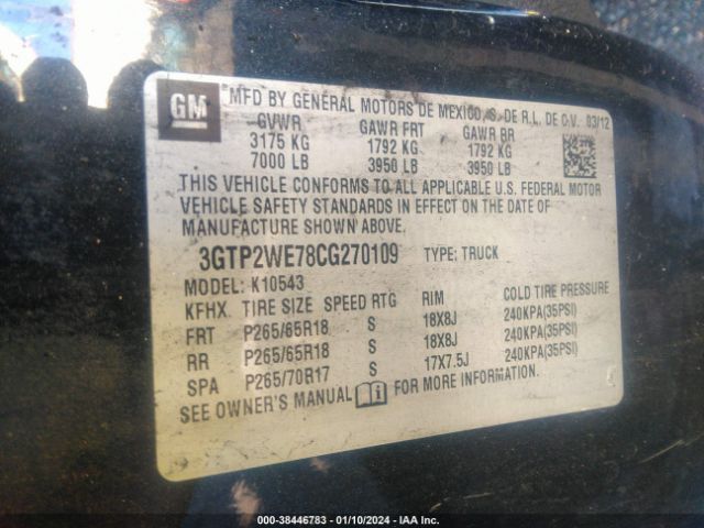 Photo 8 VIN: 3GTP2WE78CG270109 - GMC SIERRA 1500 