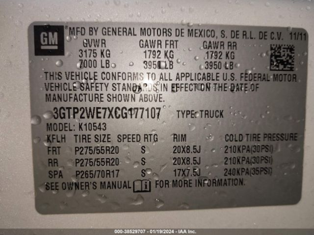 Photo 8 VIN: 3GTP2WE7XCG177107 - GMC SIERRA 1500 