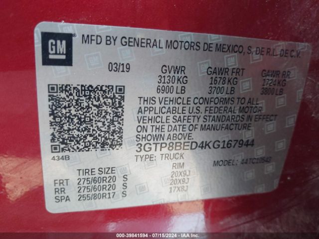 Photo 8 VIN: 3GTP8BED4KG167944 - GMC SIERRA 1500 