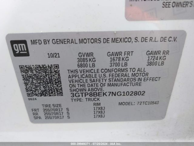 Photo 8 VIN: 3GTP8BEK7NG102802 - GMC SIERRA LIMITED 