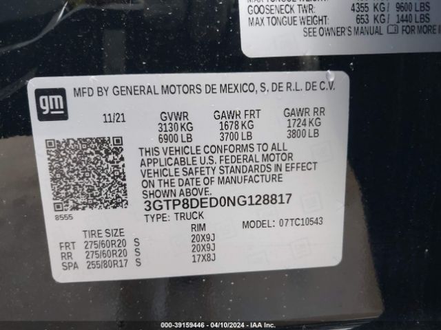 Photo 8 VIN: 3GTP8DED0NG128817 - GMC SIERRA 