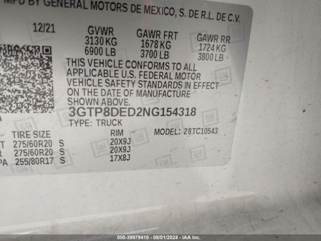 Photo 8 VIN: 3GTP8DED2NG154318 - GMC SIERRA LIMITED 