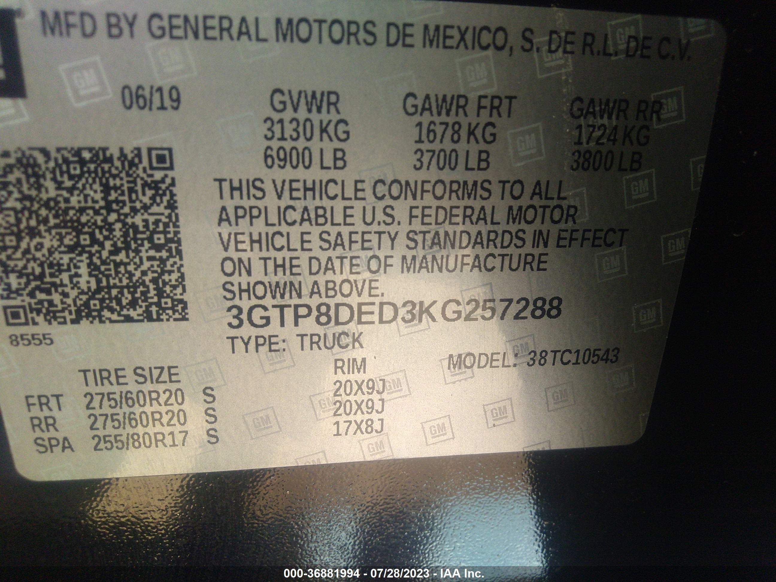 Photo 8 VIN: 3GTP8DED3KG257288 - GMC SIERRA 