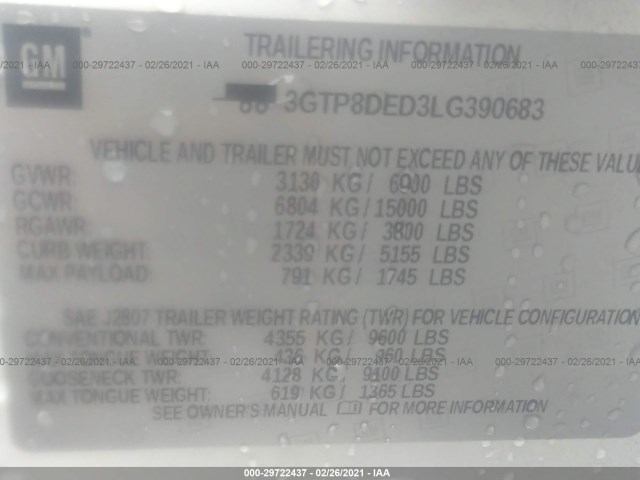 Photo 8 VIN: 3GTP8DED3LG390683 - GMC SIERRA 1500 