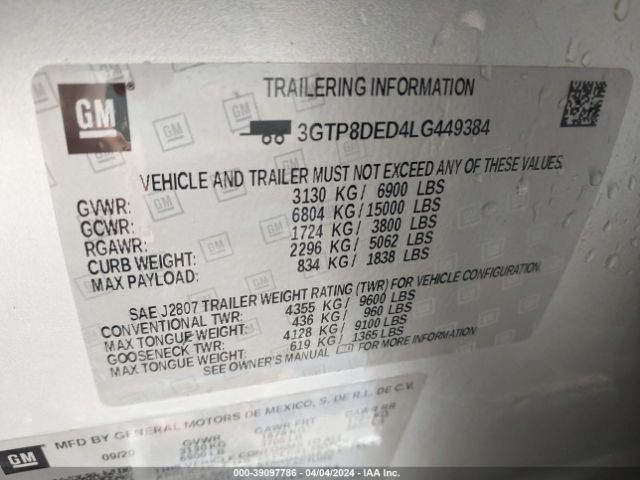 Photo 8 VIN: 3GTP8DED4LG449384 - GMC SIERRA 1500 