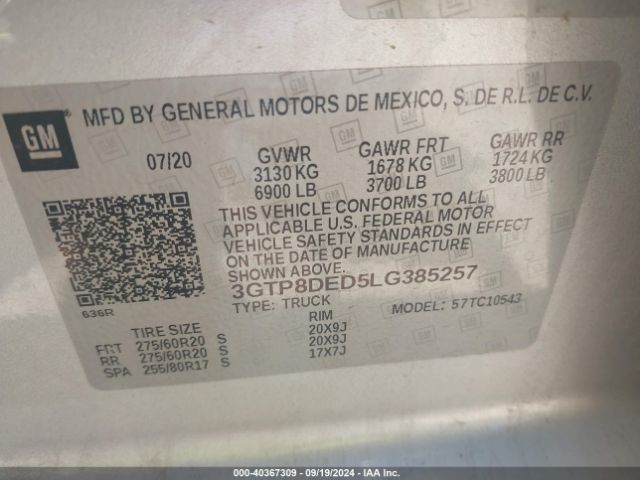 Photo 8 VIN: 3GTP8DED5LG385257 - GMC SIERRA 