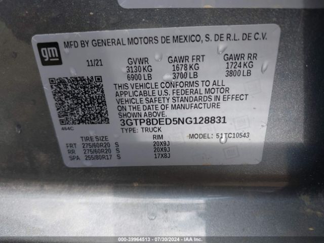 Photo 8 VIN: 3GTP8DED5NG128831 - GMC SIERRA LIMITED 