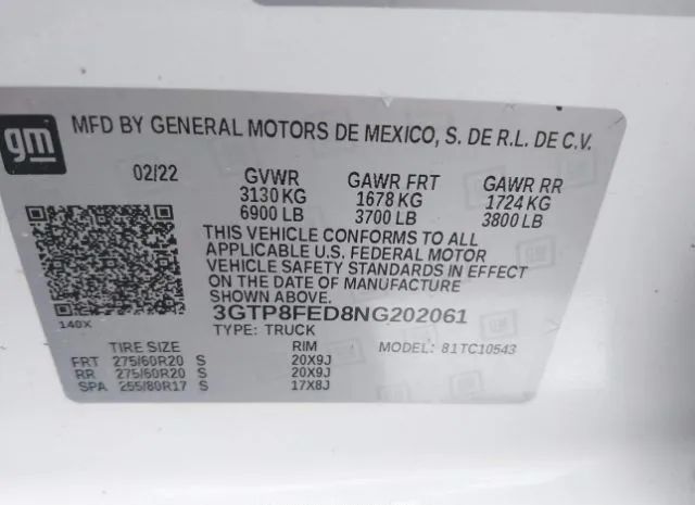 Photo 8 VIN: 3GTP8FED8NG202061 - GMC SIERRA 1500 LIMITED 