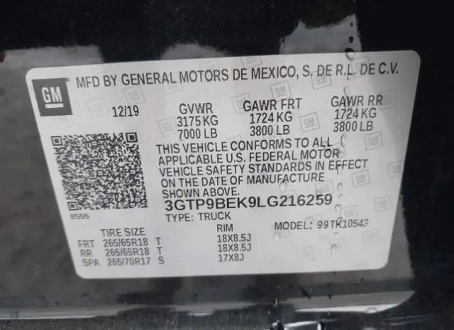 Photo 8 VIN: 3GTP9BEK9LG216259 - GMC SIERRA 1500 