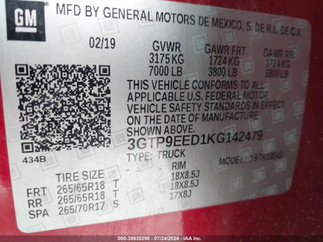 Photo 8 VIN: 3GTP9EED1KG142479 - GMC SIERRA 