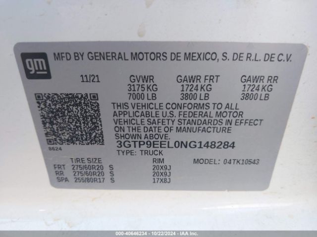 Photo 8 VIN: 3GTP9EEL0NG148284 - GMC SIERRA LIMITED 