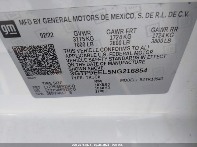 Photo 8 VIN: 3GTP9EEL5NG216854 - GMC SIERRA 1500 LIMITED 