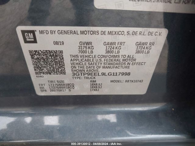 Photo 8 VIN: 3GTP9EEL9LG117998 - GMC SIERRA 1500 