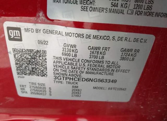 Photo 8 VIN: 3GTPHCED6NG563349 - GMC SIERRA 1500 