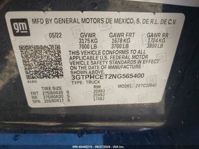 Photo 8 VIN: 3GTPHCET2NG565400 - GMC SIERRA 