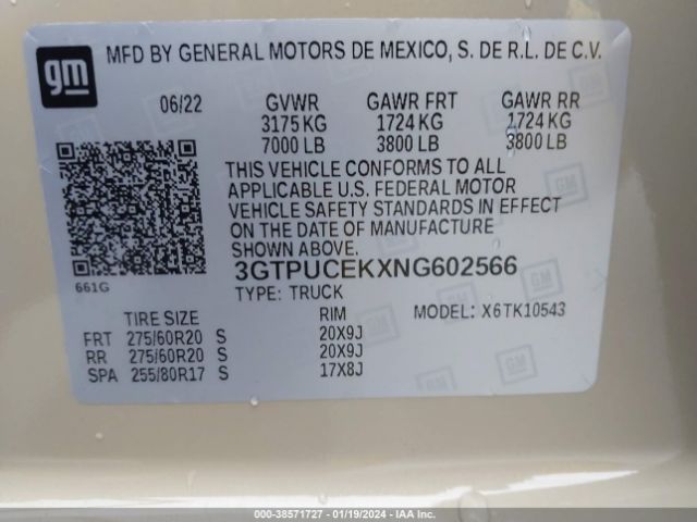 Photo 8 VIN: 3GTPUCEKXNG602566 - GMC SIERRA 1500 