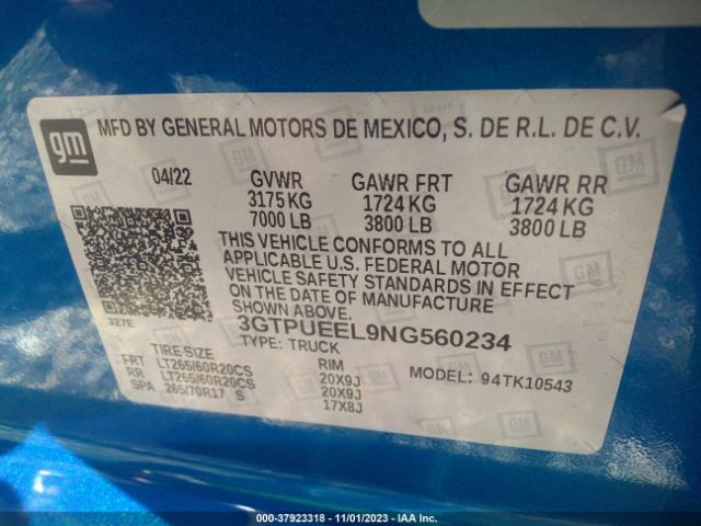 Photo 8 VIN: 3GTPUEEL9NG560234 - GMC SIERRA 1500 