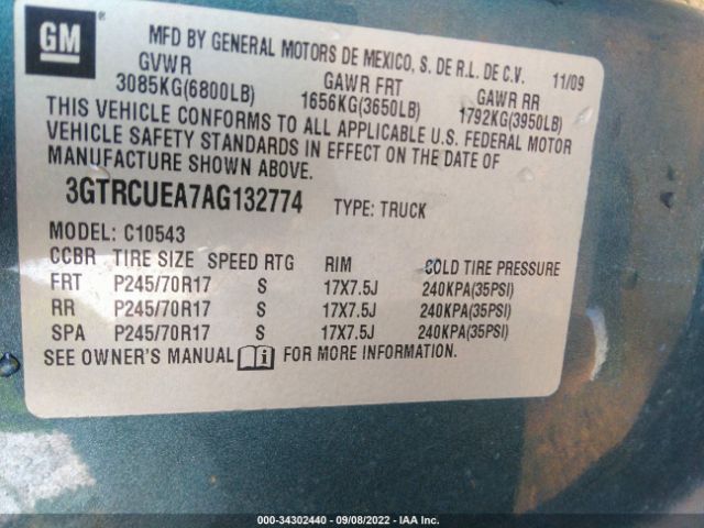 Photo 8 VIN: 3GTRCUEA7AG132774 - GMC SIERRA 1500 