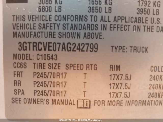 Photo 8 VIN: 3GTRCVE07AG242799 - GMC SIERRA 1500 