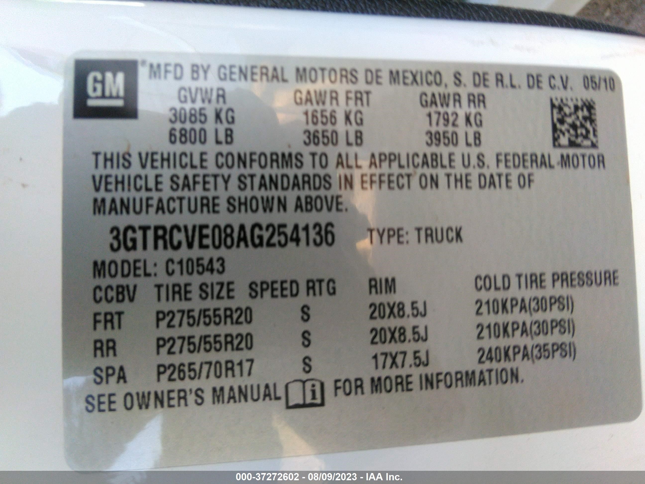 Photo 8 VIN: 3GTRCVE08AG254136 - GMC SIERRA 