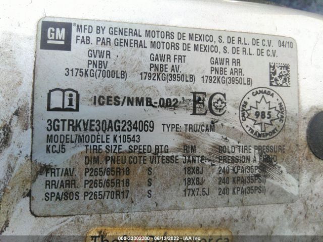 Photo 8 VIN: 3GTRKVE30AG234069 - GMC SIERRA 1500 