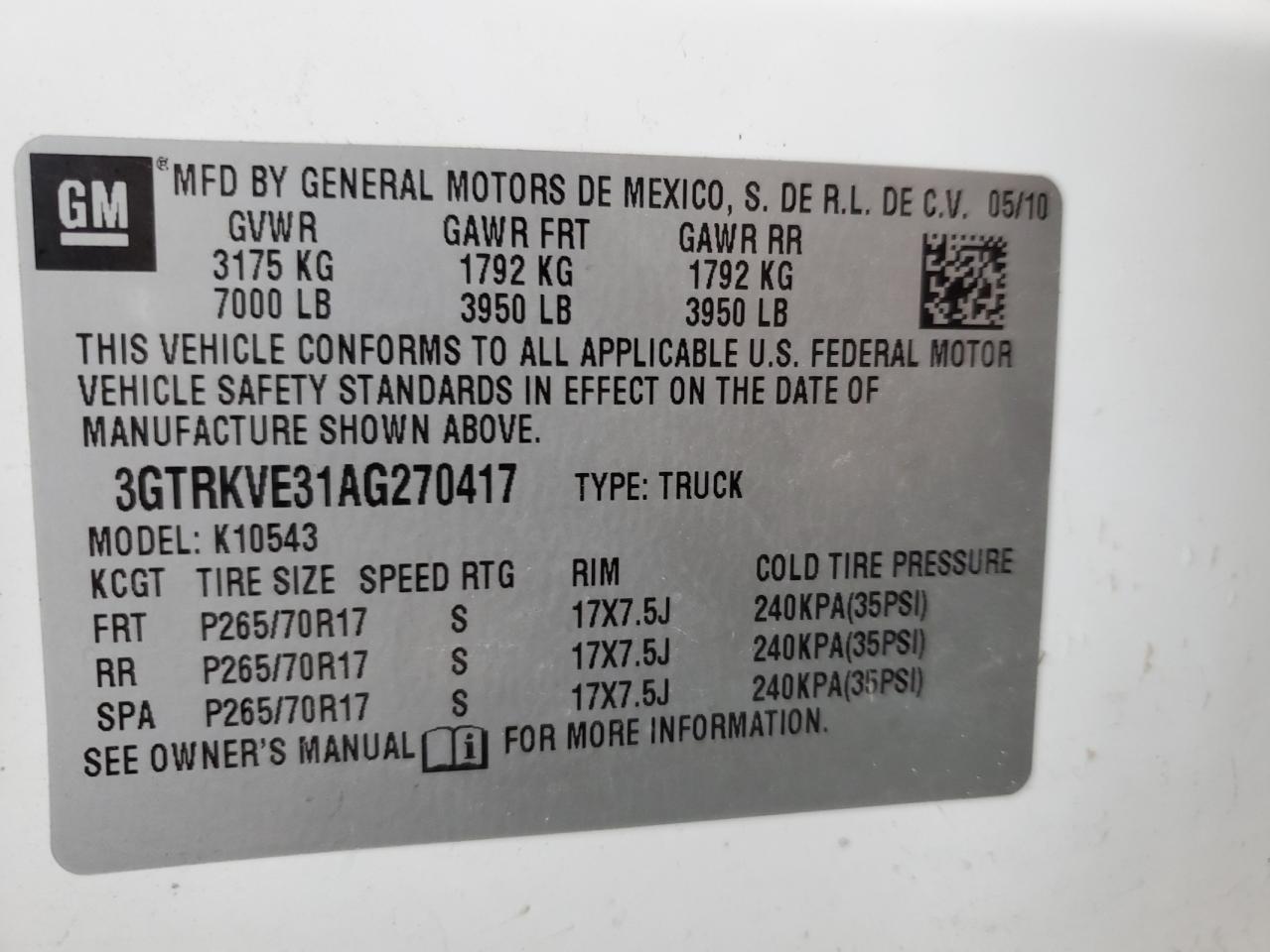 Photo 11 VIN: 3GTRKVE31AG270417 - GMC SIERRA 